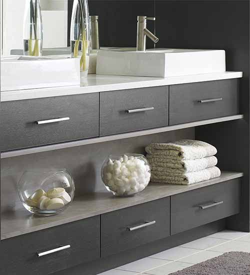 Tarin Framed Vanity Cabinet Drawers and Open Storag In Smokey Hills Stain